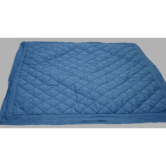 Pottery Barn Blue Linen Diamond Quilted Euro Shams Set of 2 Classic Luxury - Picture 1 of 6